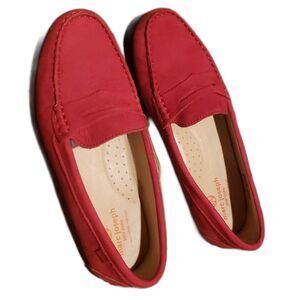 Marc Joseph Red Suede Loafers Size 7 Made in Brazil Classic Holiday Comfort